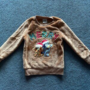 Bluey Toddler Girl's Brown "Merry" Bluey & Bingo Christmas Holiday Sweater 5T